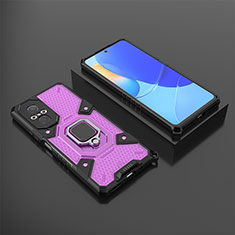 Silicone Matte Finish and Plastic Back Cover Case with Magnetic Finger Ring Stand KC3 for Huawei Nova 9 SE Purple