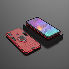 Silicone Matte Finish and Plastic Back Cover Case with Magnetic Finger Ring Stand KC3 for Samsung Galaxy A11 Red