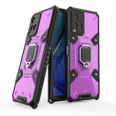 Silicone Matte Finish and Plastic Back Cover Case with Magnetic Finger Ring Stand KC3 for Vivo Y21a Purple