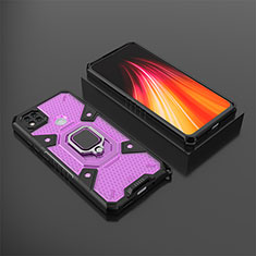 Silicone Matte Finish and Plastic Back Cover Case with Magnetic Finger Ring Stand KC3 for Xiaomi POCO C3 Purple