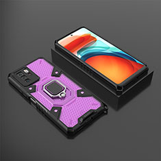 Silicone Matte Finish and Plastic Back Cover Case with Magnetic Finger Ring Stand KC3 for Xiaomi Poco X3 GT 5G Purple