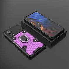 Silicone Matte Finish and Plastic Back Cover Case with Magnetic Finger Ring Stand KC3 for Xiaomi Poco X4 Pro 5G Purple
