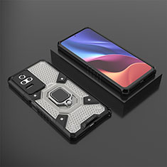 Silicone Matte Finish and Plastic Back Cover Case with Magnetic Finger Ring Stand KC3 for Xiaomi Redmi K50 5G Black