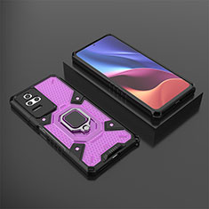 Silicone Matte Finish and Plastic Back Cover Case with Magnetic Finger Ring Stand KC3 for Xiaomi Redmi K50 Pro 5G Purple