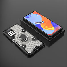 Silicone Matte Finish and Plastic Back Cover Case with Magnetic Finger Ring Stand KC3 for Xiaomi Redmi Note 11 Pro 5G Black