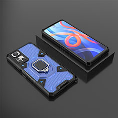 Silicone Matte Finish and Plastic Back Cover Case with Magnetic Finger Ring Stand KC3 for Xiaomi Redmi Note 11S 4G Blue