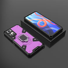 Silicone Matte Finish and Plastic Back Cover Case with Magnetic Finger Ring Stand KC3 for Xiaomi Redmi Note 11S 4G Purple