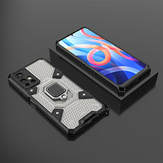 Silicone Matte Finish and Plastic Back Cover Case with Magnetic Finger Ring Stand KC3 for Xiaomi Redmi Note 11S 5G Black