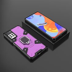 Silicone Matte Finish and Plastic Back Cover Case with Magnetic Finger Ring Stand KC3 for Xiaomi Redmi Note 12 Pro 4G Purple