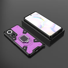 Silicone Matte Finish and Plastic Back Cover Case with Magnetic Finger Ring Stand KC4 for Huawei Nova 9 Purple