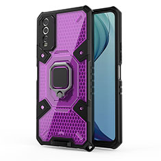 Silicone Matte Finish and Plastic Back Cover Case with Magnetic Finger Ring Stand KC4 for Vivo Y20 Purple