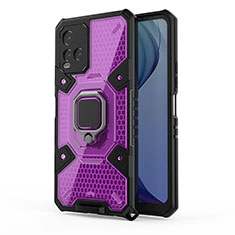 Silicone Matte Finish and Plastic Back Cover Case with Magnetic Finger Ring Stand KC4 for Vivo Y21 Purple