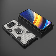 Silicone Matte Finish and Plastic Back Cover Case with Magnetic Finger Ring Stand KC4 for Xiaomi Poco X3 NFC Black