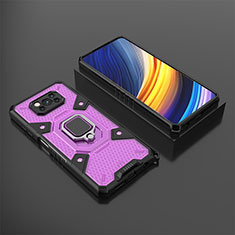 Silicone Matte Finish and Plastic Back Cover Case with Magnetic Finger Ring Stand KC4 for Xiaomi Poco X3 NFC Purple