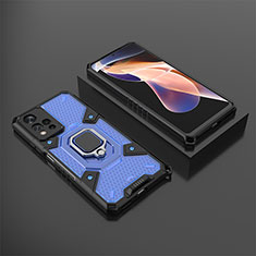 Silicone Matte Finish and Plastic Back Cover Case with Magnetic Finger Ring Stand KC4 for Xiaomi Redmi Note 11 Pro+ Plus 5G Blue