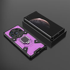 Silicone Matte Finish and Plastic Back Cover Case with Magnetic Finger Ring Stand KC5 for Huawei Honor Magic3 Pro+ Plus 5G Purple