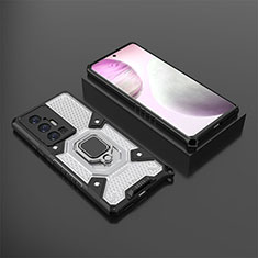 Silicone Matte Finish and Plastic Back Cover Case with Magnetic Finger Ring Stand KC5 for Vivo X70 Pro+ Plus 5G White