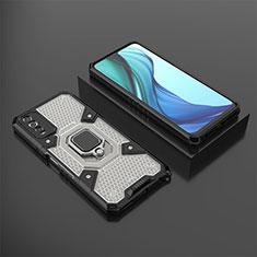 Silicone Matte Finish and Plastic Back Cover Case with Magnetic Finger Ring Stand KC5 for Vivo Y12A Black