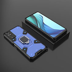 Silicone Matte Finish and Plastic Back Cover Case with Magnetic Finger Ring Stand KC5 for Vivo Y12A Blue