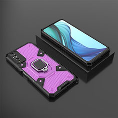 Silicone Matte Finish and Plastic Back Cover Case with Magnetic Finger Ring Stand KC5 for Vivo Y12A Purple