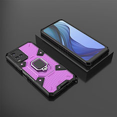 Silicone Matte Finish and Plastic Back Cover Case with Magnetic Finger Ring Stand KC5 for Vivo Y21 Purple