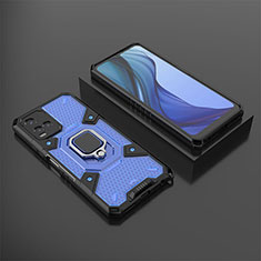 Silicone Matte Finish and Plastic Back Cover Case with Magnetic Finger Ring Stand KC5 for Vivo Y21a Blue