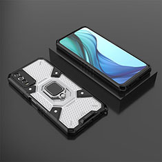 Silicone Matte Finish and Plastic Back Cover Case with Magnetic Finger Ring Stand KC5 for Vivo Y30g White