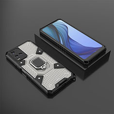 Silicone Matte Finish and Plastic Back Cover Case with Magnetic Finger Ring Stand KC5 for Vivo Y32 4G Black