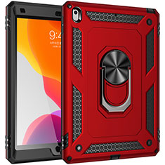 Silicone Matte Finish and Plastic Back Cover Case with Magnetic Finger Ring Stand MQ1 for Apple iPad 10.2 (2019) Red