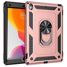 Silicone Matte Finish and Plastic Back Cover Case with Magnetic Finger Ring Stand MQ1 for Apple iPad 10.2 (2019) Rose Gold