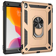 Silicone Matte Finish and Plastic Back Cover Case with Magnetic Finger Ring Stand MQ1 for Apple iPad 10.2 (2020) Gold