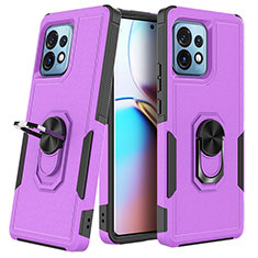 Silicone Matte Finish and Plastic Back Cover Case with Magnetic Finger Ring Stand MQ1 for Motorola Moto Edge 40 Pro 5G Purple