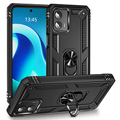 Silicone Matte Finish and Plastic Back Cover Case with Magnetic Finger Ring Stand MQ1 for Motorola Moto G 5G (2023) Black