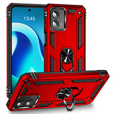 Silicone Matte Finish and Plastic Back Cover Case with Magnetic Finger Ring Stand MQ1 for Motorola Moto G 5G (2023) Red