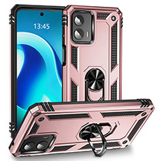 Silicone Matte Finish and Plastic Back Cover Case with Magnetic Finger Ring Stand MQ1 for Motorola Moto G 5G (2023) Rose Gold