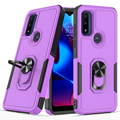 Silicone Matte Finish and Plastic Back Cover Case with Magnetic Finger Ring Stand MQ1 for Motorola Moto G Play (2023) Purple