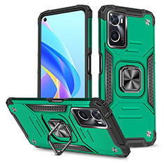 Silicone Matte Finish and Plastic Back Cover Case with Magnetic Finger Ring Stand MQ1 for Oppo A76 Midnight Green