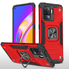 Silicone Matte Finish and Plastic Back Cover Case with Magnetic Finger Ring Stand MQ1 for Oppo F19 Pro Red