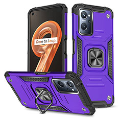 Silicone Matte Finish and Plastic Back Cover Case with Magnetic Finger Ring Stand MQ1 for Oppo K10 4G Purple