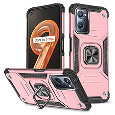 Silicone Matte Finish and Plastic Back Cover Case with Magnetic Finger Ring Stand MQ1 for Oppo K10 4G Rose Gold