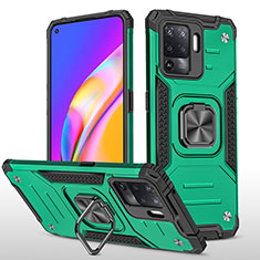 Silicone Matte Finish and Plastic Back Cover Case with Magnetic Finger Ring Stand MQ1 for Oppo Reno5 F Midnight Green