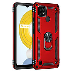 Silicone Matte Finish and Plastic Back Cover Case with Magnetic Finger Ring Stand MQ1 for Realme C21 Red