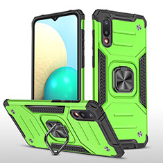 Silicone Matte Finish and Plastic Back Cover Case with Magnetic Finger Ring Stand MQ1 for Samsung Galaxy A02 Green
