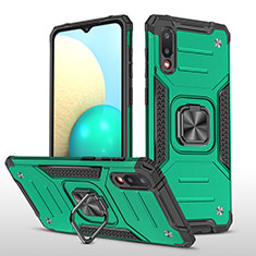 Silicone Matte Finish and Plastic Back Cover Case with Magnetic Finger Ring Stand MQ1 for Samsung Galaxy A02 Midnight Green