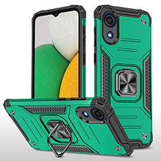 Silicone Matte Finish and Plastic Back Cover Case with Magnetic Finger Ring Stand MQ1 for Samsung Galaxy A03 Core Midnight Green