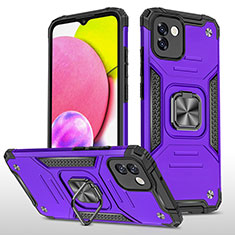 Silicone Matte Finish and Plastic Back Cover Case with Magnetic Finger Ring Stand MQ1 for Samsung Galaxy A03 Purple