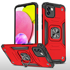 Silicone Matte Finish and Plastic Back Cover Case with Magnetic Finger Ring Stand MQ1 for Samsung Galaxy A03 Red
