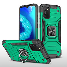 Silicone Matte Finish and Plastic Back Cover Case with Magnetic Finger Ring Stand MQ1 for Samsung Galaxy A03s Midnight Green