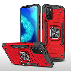 Silicone Matte Finish and Plastic Back Cover Case with Magnetic Finger Ring Stand MQ1 for Samsung Galaxy A03s Red