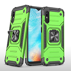 Silicone Matte Finish and Plastic Back Cover Case with Magnetic Finger Ring Stand MQ1 for Samsung Galaxy A10e Green
